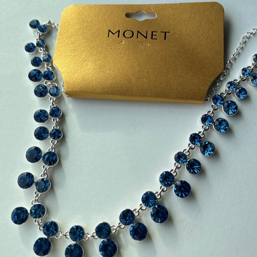 Monet Silver Necklace with Deep Blue Gems